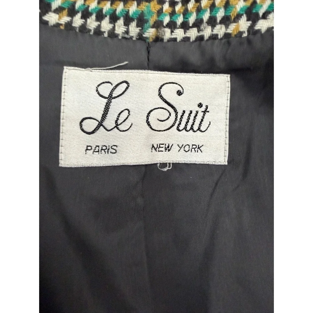 Le Suit Wool Blend Houndstooth Plaid Blazer‎ Black White Tailored Jacket